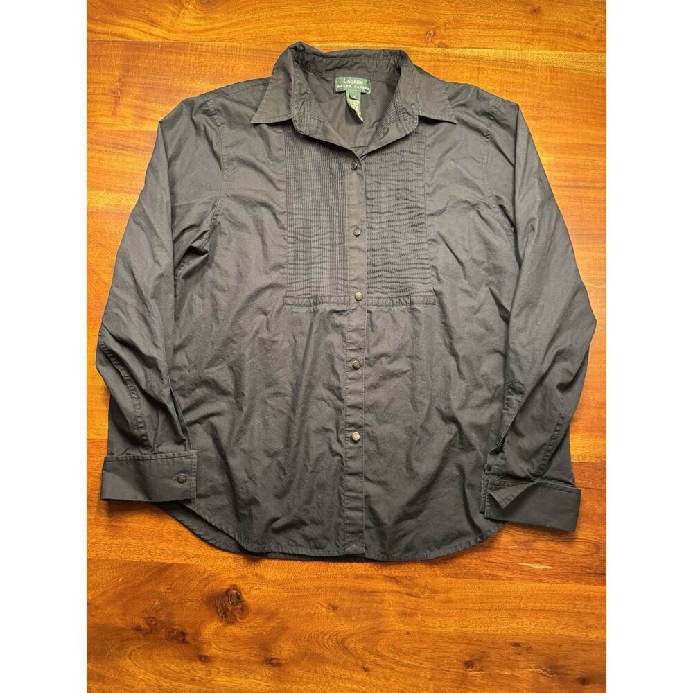 Lauren Ralph Lauren Women’s Black Button up Long sleeve Shirt 100% Cotton Sz L